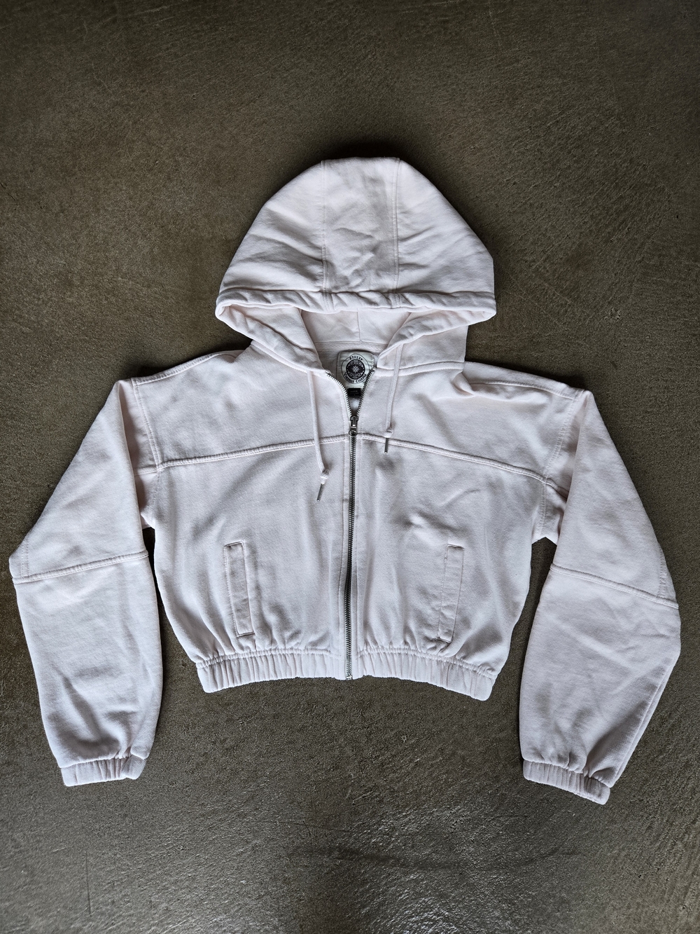 Cropped Pale Pink Zip-Up Hoodie with Hood